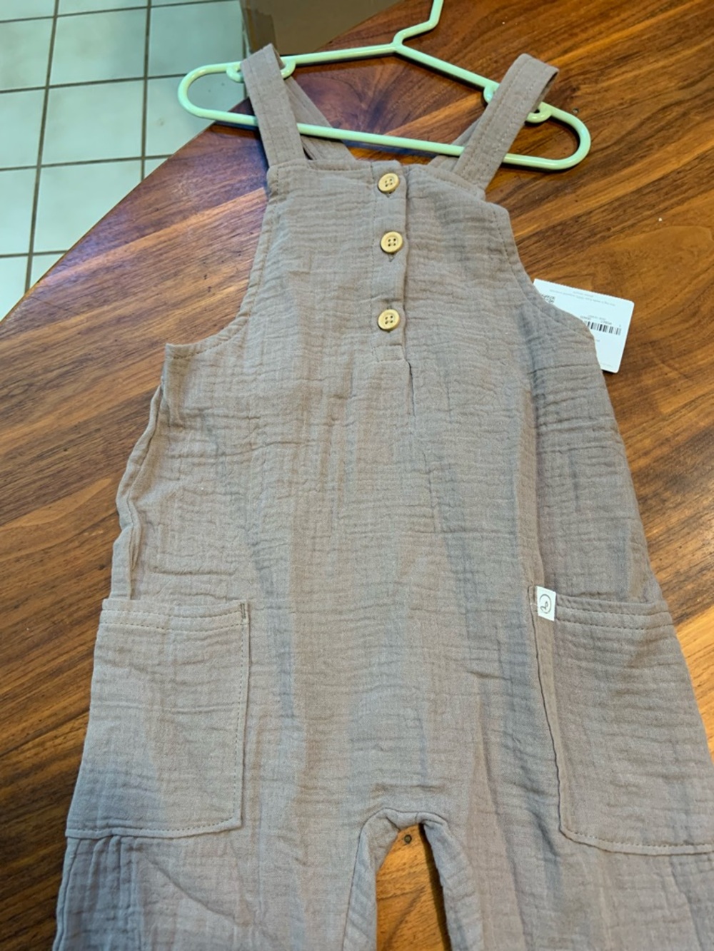Toddler Cotton Gauze Overalls Romper — Taupe